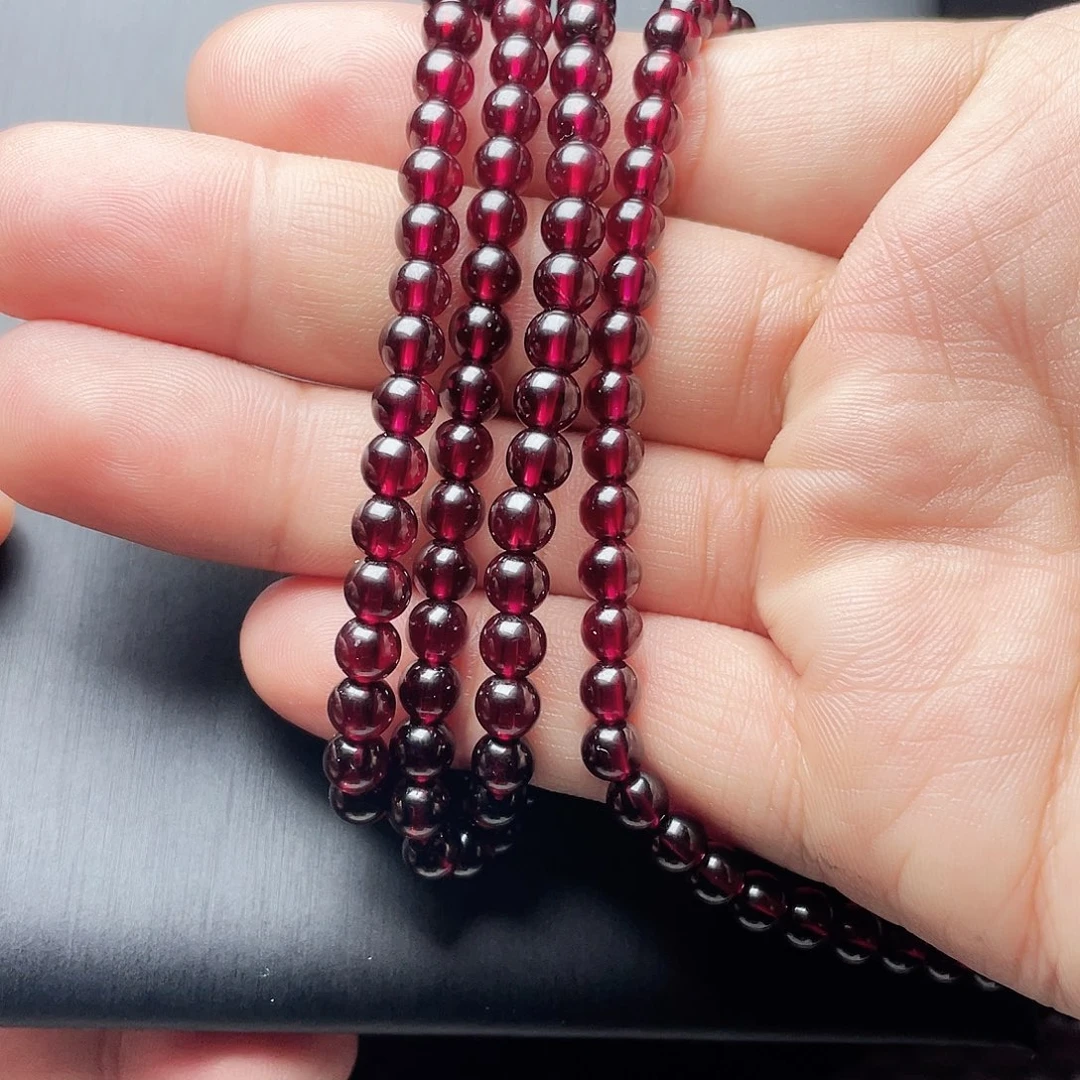 石榴石手链未镶嵌5.6MM毕业级酒红四圈天花板10A级