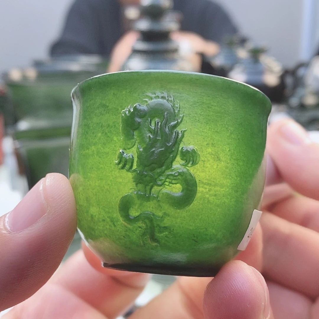 和田玉（青玉）把件未镶嵌精品龙杯