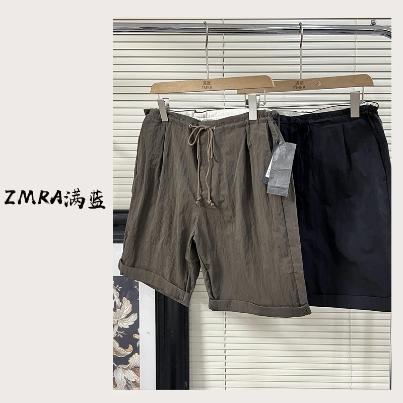 ML7725 夏季新款纯色抽绳松紧腰直筒休闲短裤女
