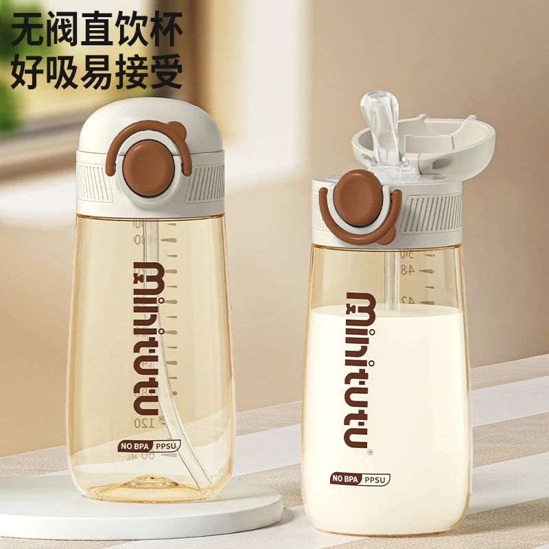 Minitutu儿童外出便携大容量防摔ppsu吸管杯幼儿园直饮水杯弹盖