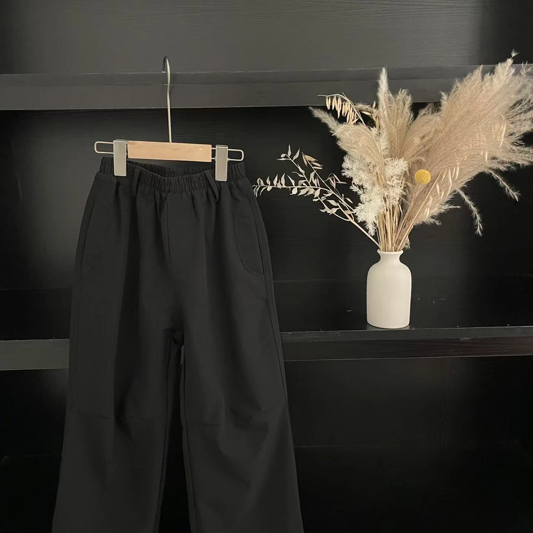 秋冬男童女童梭织长裤黑色 4007美美