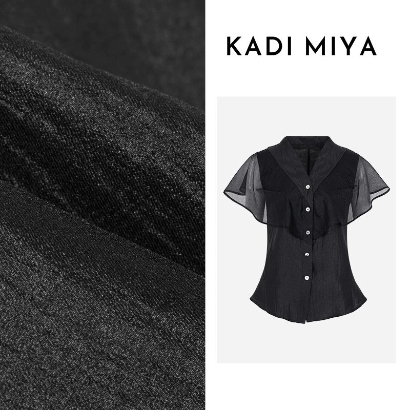 KADIMIYA【曼调巴黎】时尚新款醋酸拼接V领收腰荷叶边衬衫温柔衬衣