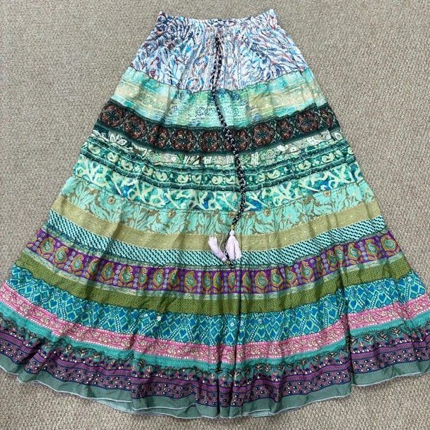 尼泊尔印度春夏植物丝松紧腰民族风印花褶皱半身裙裤裙