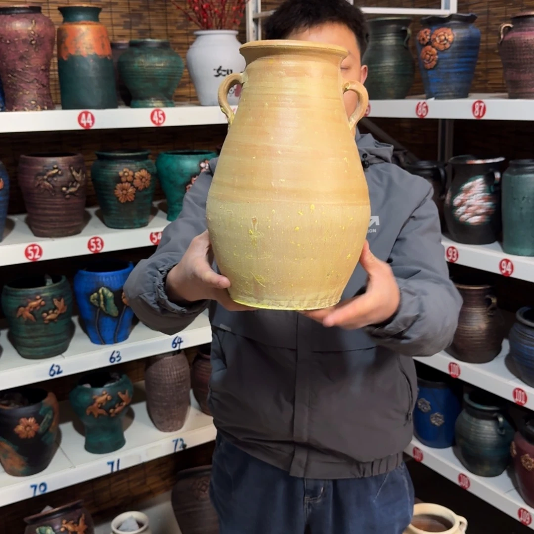 红陶红陶浮雕花盆炸炸炸