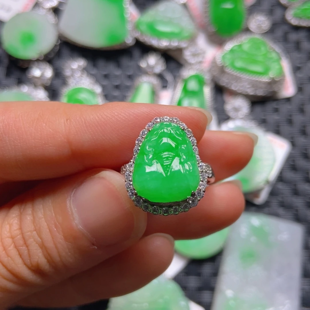 翡翠银S925镶嵌颈饰小*翠貔貅女戒