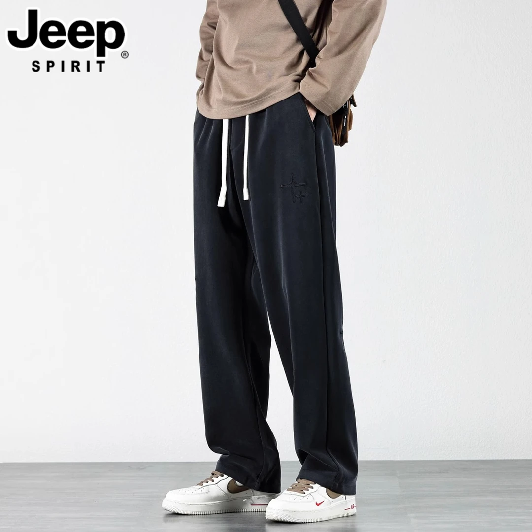 JEEPSPIRIT吉普秋冬季宽松直筒西裤美式高街潮牌拉绳休闲长裤男士