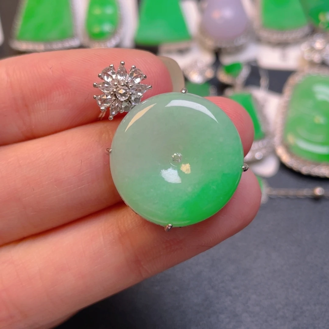 翡翠银S925镶嵌吊坠(不含链)