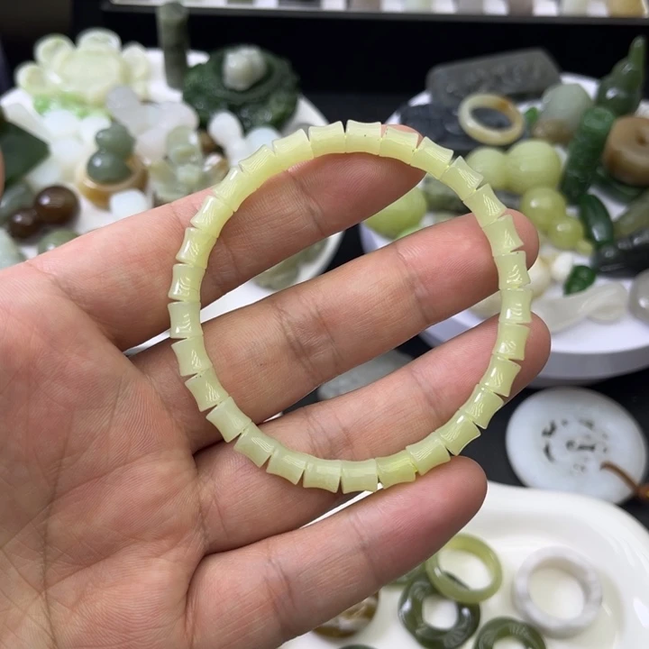 和田玉未镶嵌手链黄口竹节手串
