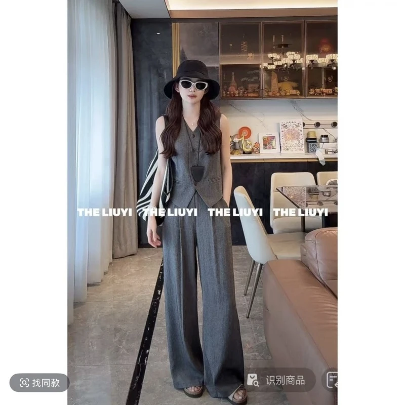 气质老钱风高智时尚套装2025夏季新款无袖背心+高腰阔腿裤两件套