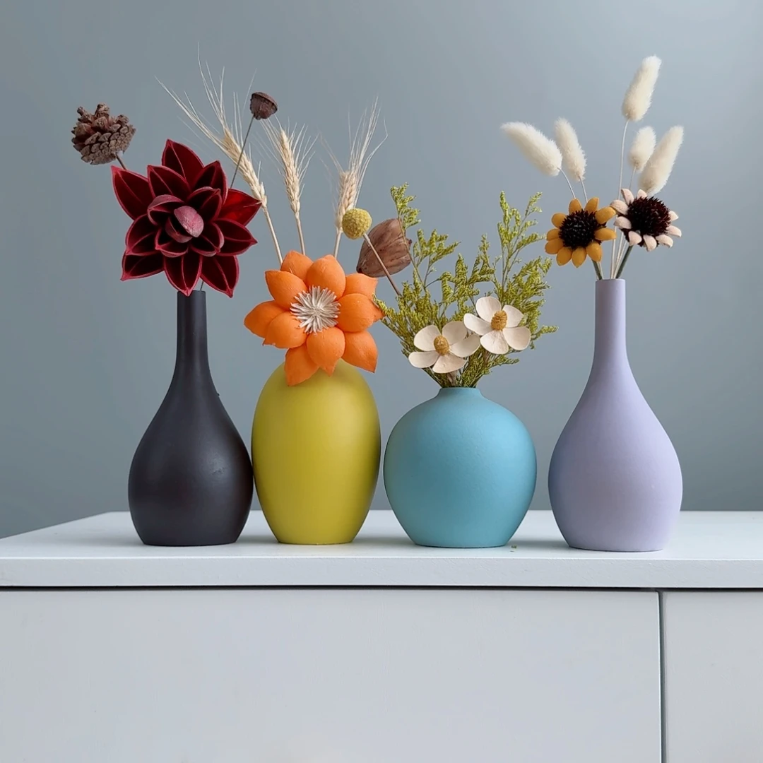 摆件陶瓷小花瓶摆件含花总高约20-30cm