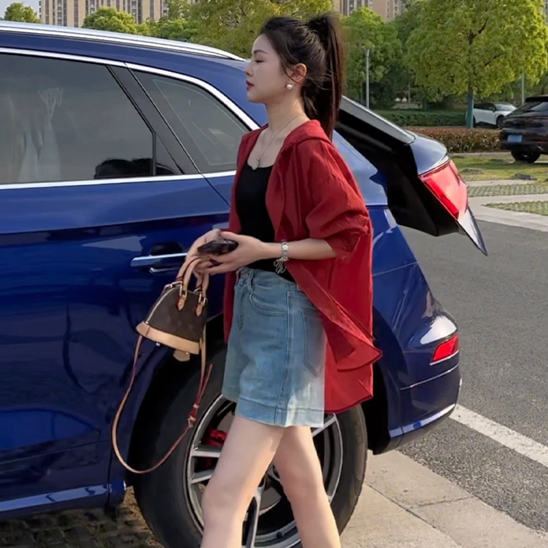 夏季中长款连帽透气防晒衣薄外套女2025休闲长袖百搭显瘦气质上衣