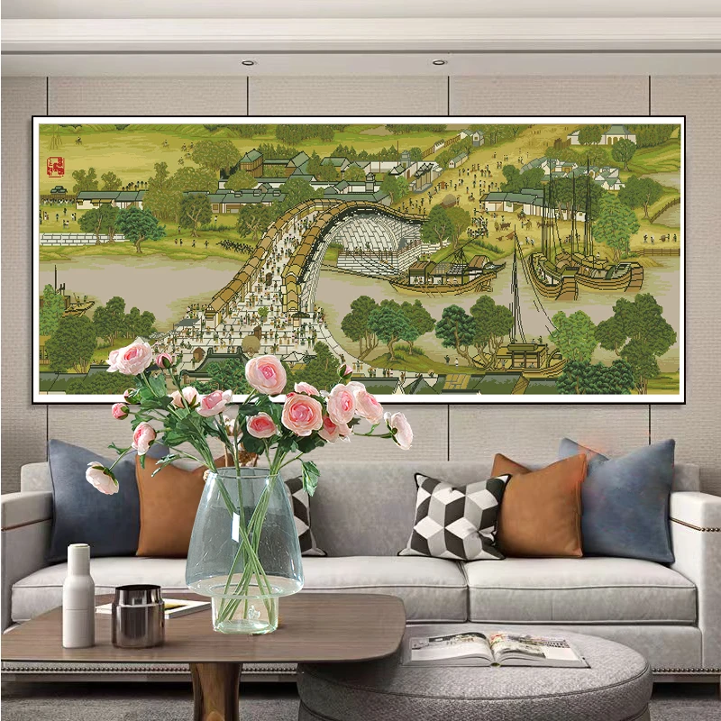 新款经典名画清明上河图满钻全贴魔方圆钻石画卧室客厅手工贴钻