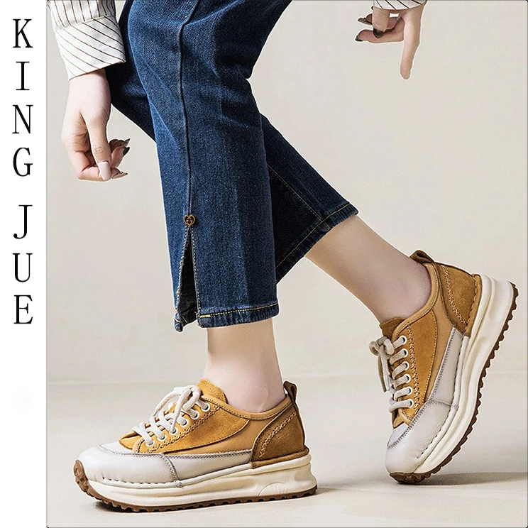 【王爵】春季新款真皮手工缝线运动休闲单鞋软底系带阿甘鞋