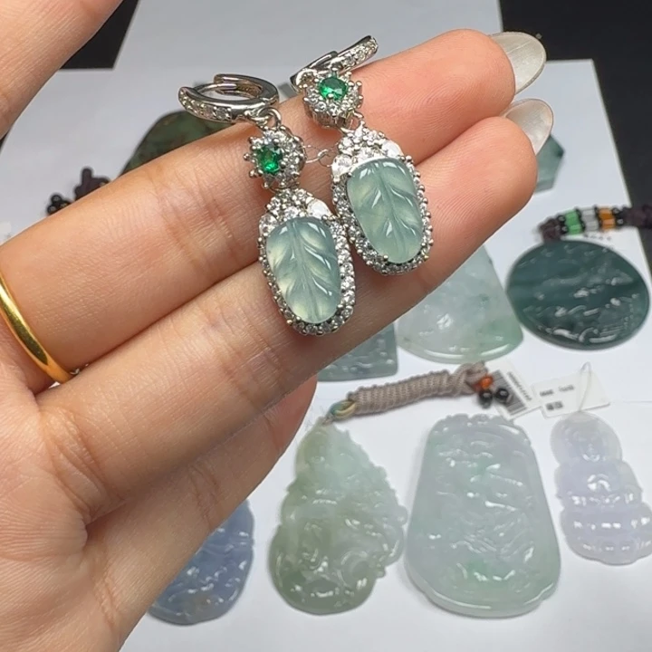 散珠翡翠天然翡翠耳包