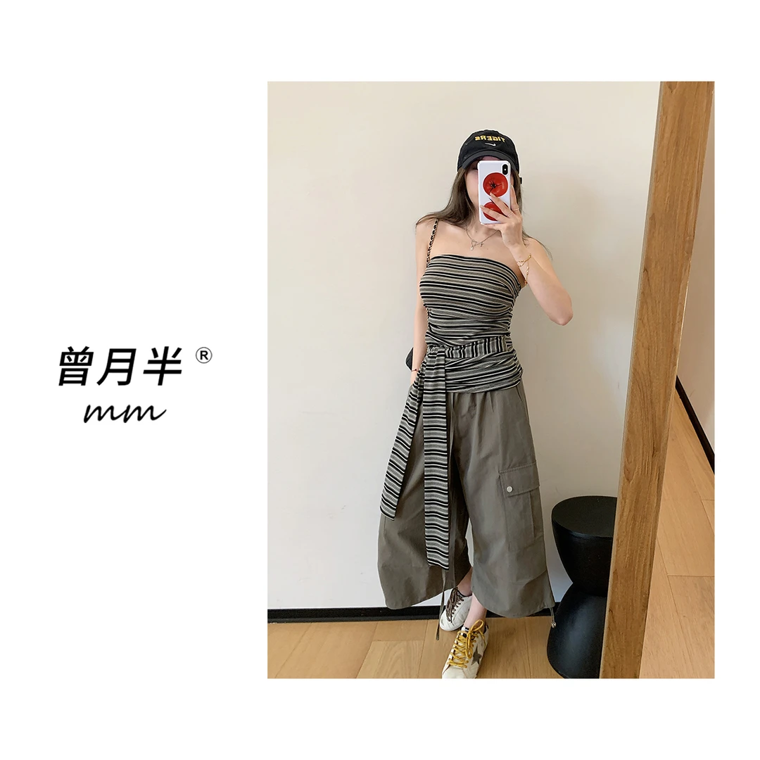 曾月半《自由行八分工装裤》薄软天丝口袋可调节直筒休闲裤！zk419