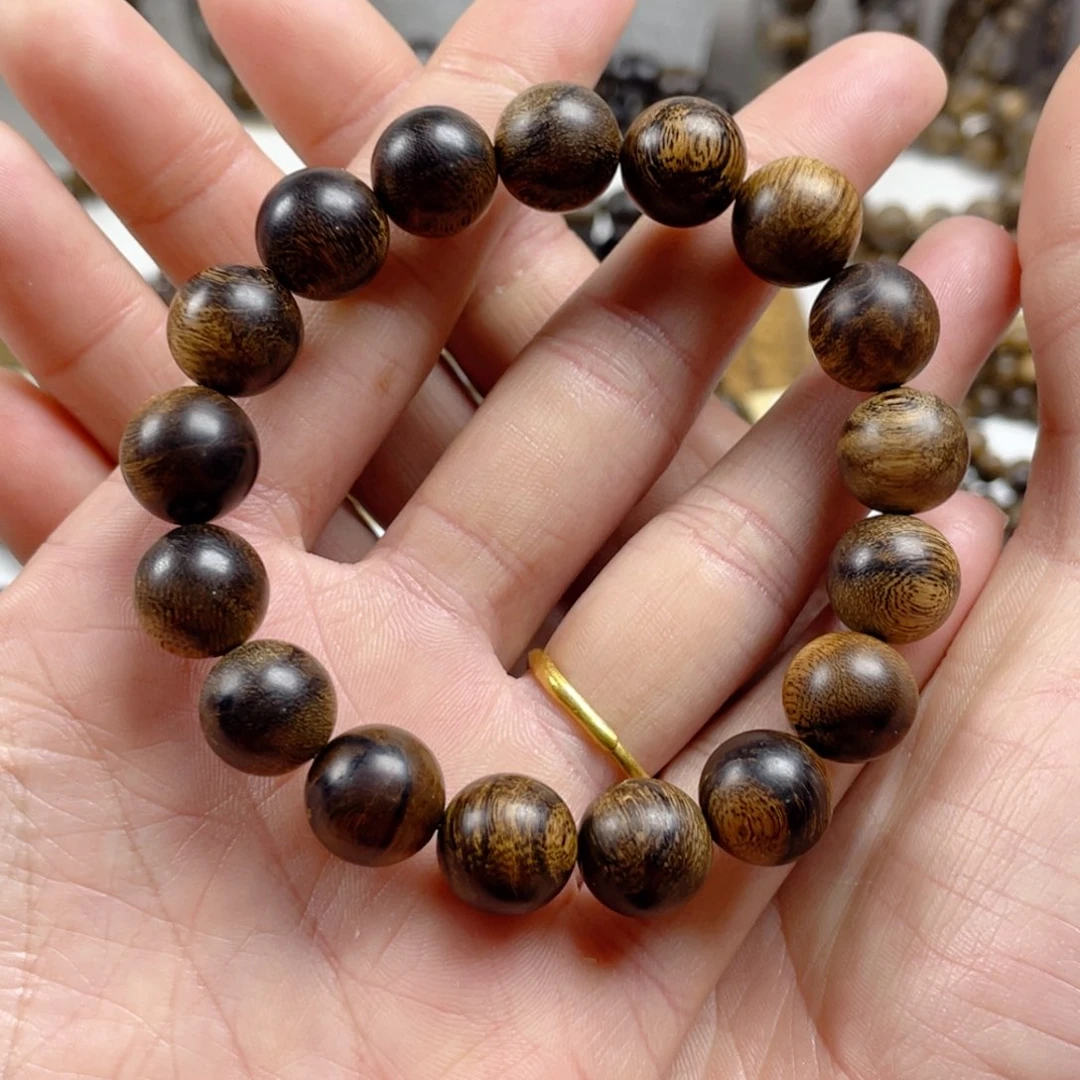 沉香手串顺**然越南芽庄老白棋玉化老料满瘤疤虎斑纹1.2