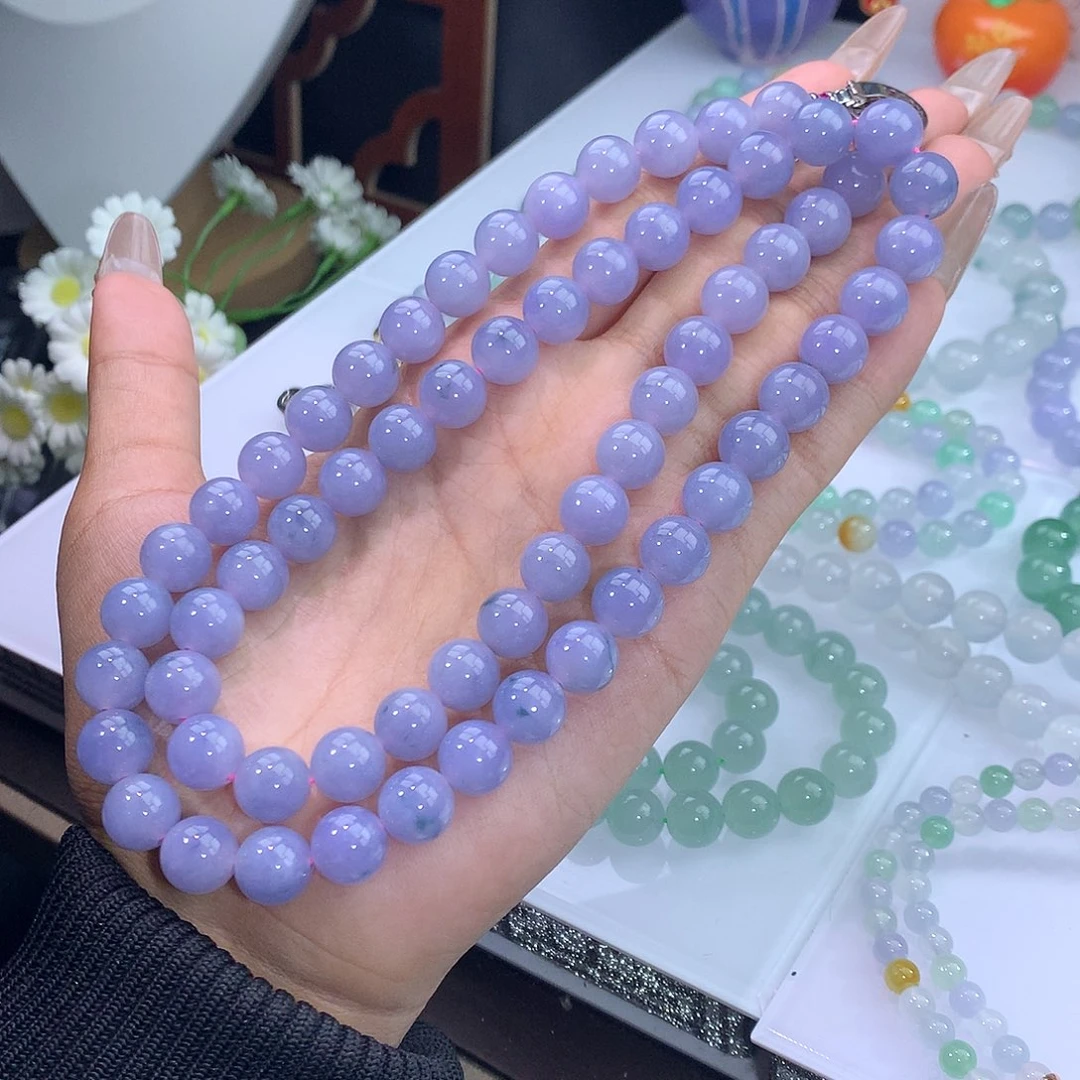 翡翠未镶嵌手链40号 紫罗兰飘花项链