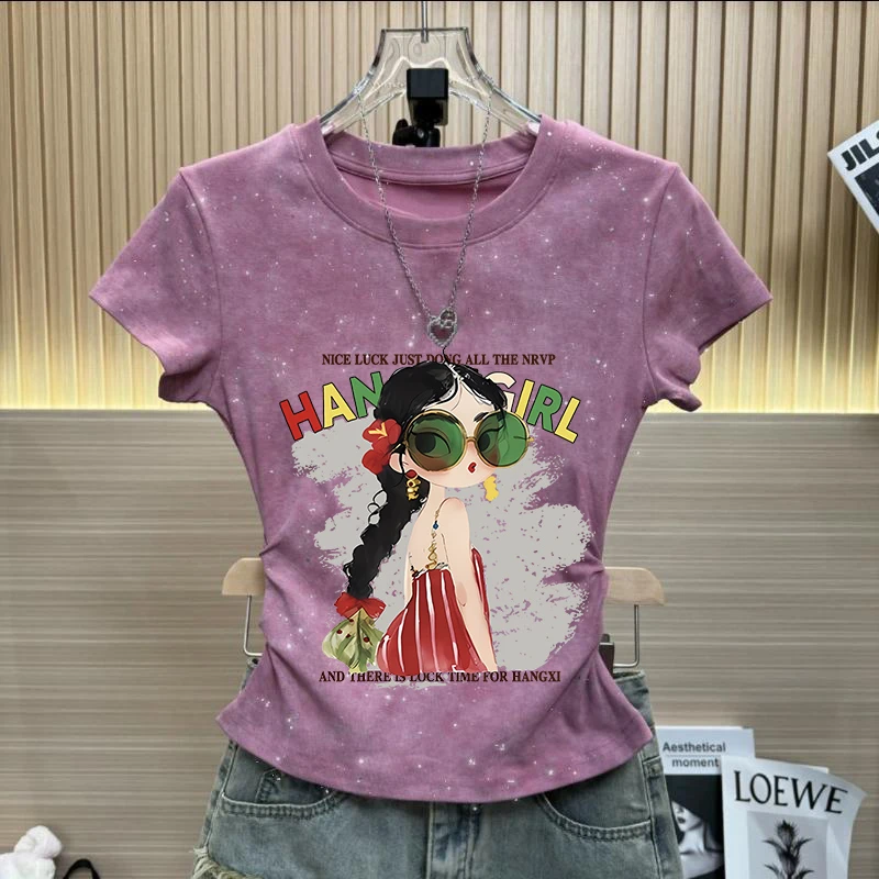 早春短袖t恤女2025新款夏装半袖打底衫别致ins上衣印花爆款小衫