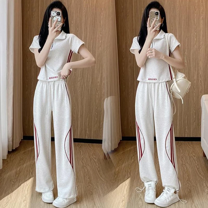 高含棉2025年夏季新款条纹拼接套装女士高级感遮肉上衣长裤两件套