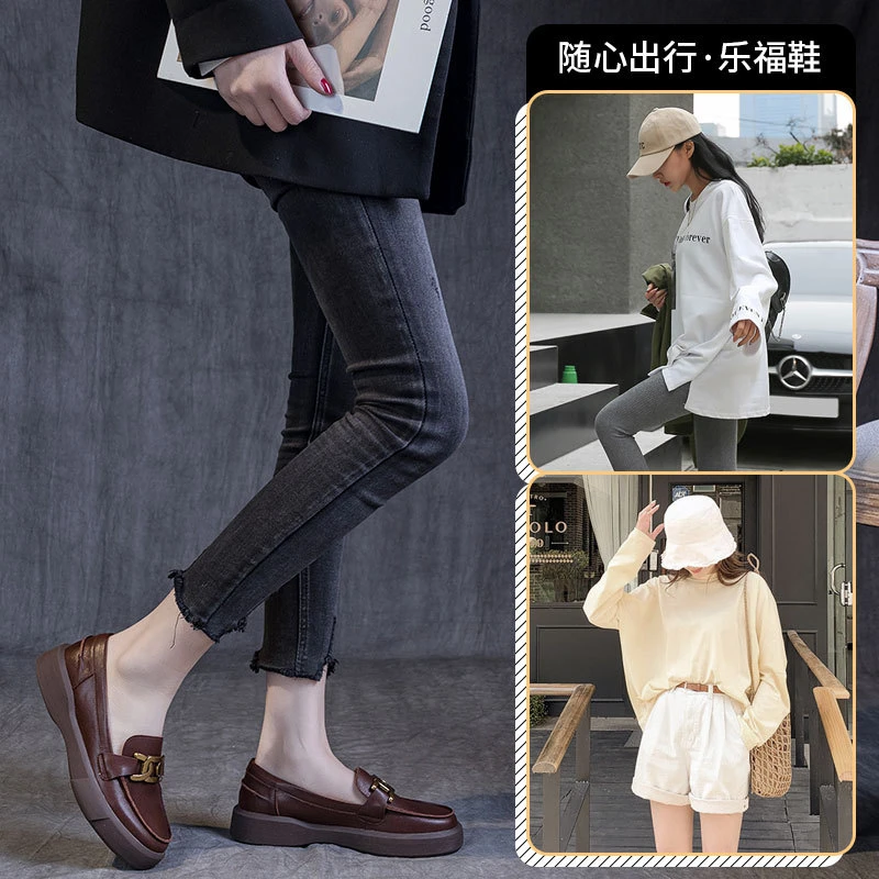 2025年新款春季软底大码低帮鞋女复古平底日常扣式英伦风小单鞋女