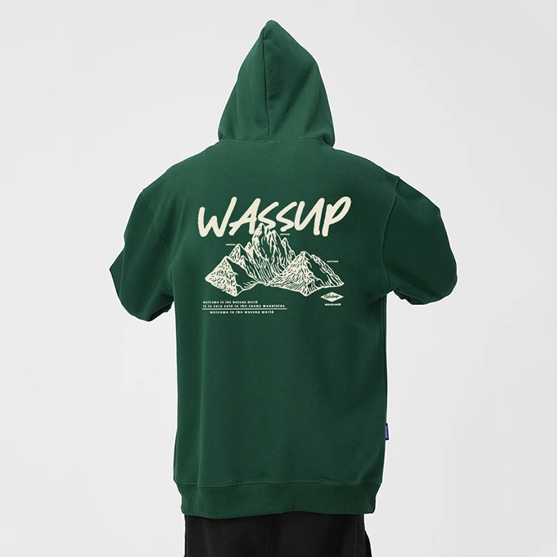 WASSUP美式重磅卫衣男连帽秋冬2025新款宽松休闲情侣加绒套头上衣