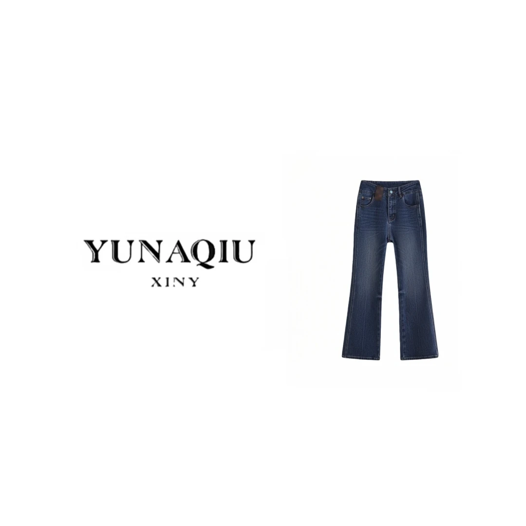 YUNAQIU-蓝色微弹水洗设计师丹宁风牛仔裤-11817