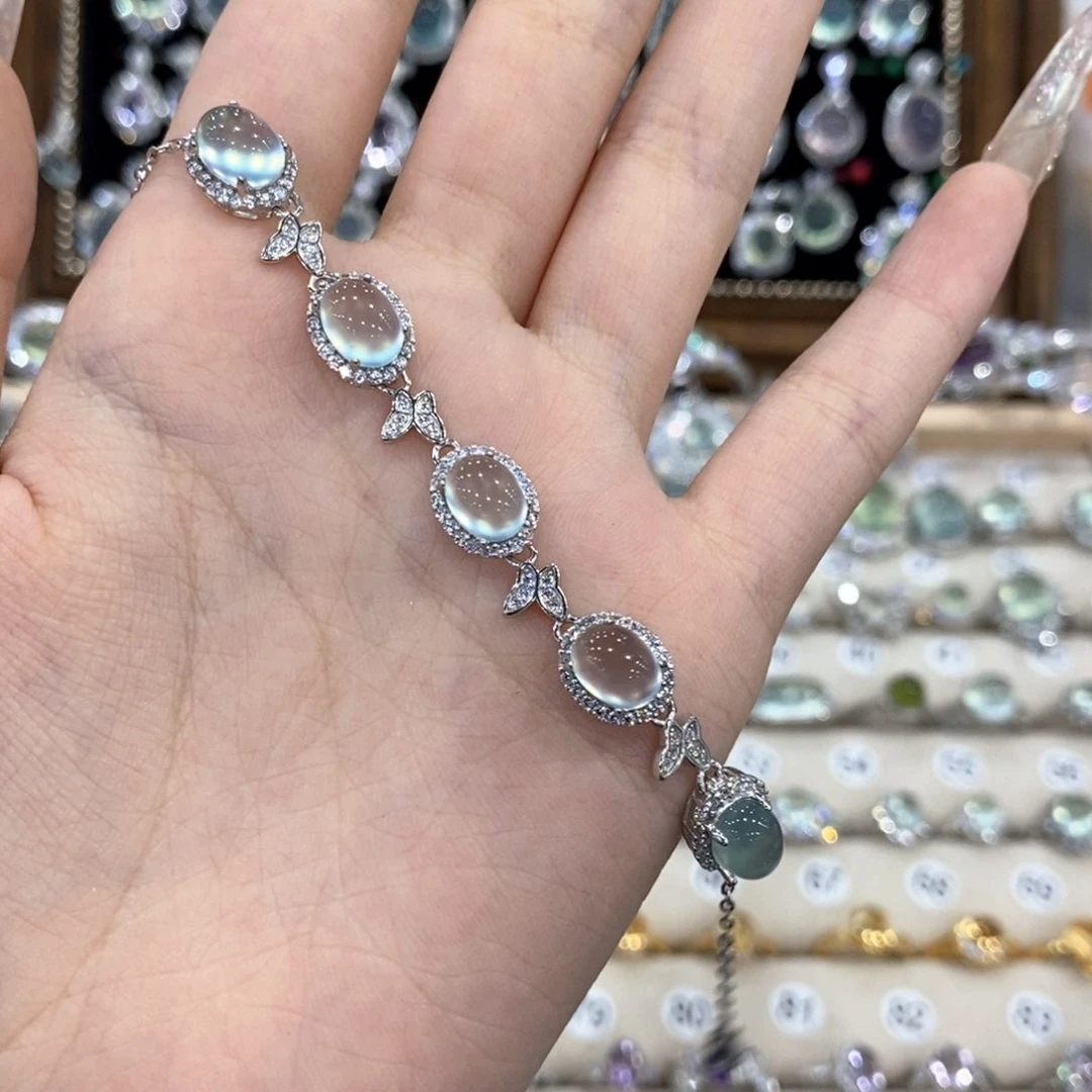 银S925镶嵌蛇纹石玉手链拿****