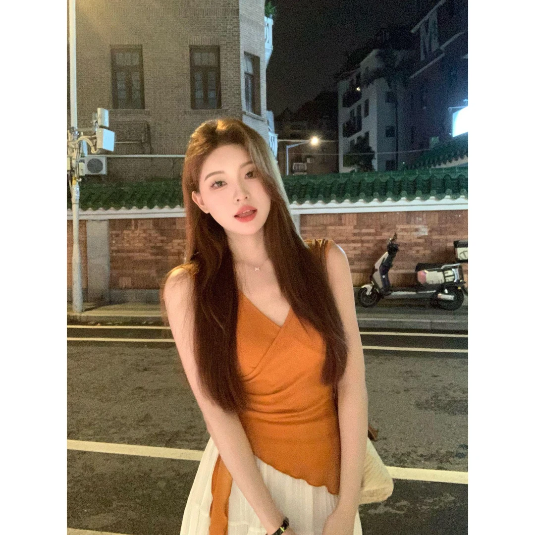 现货 2025夏季新款高级感时尚系带无袖背心设计上衣半身裙一套套