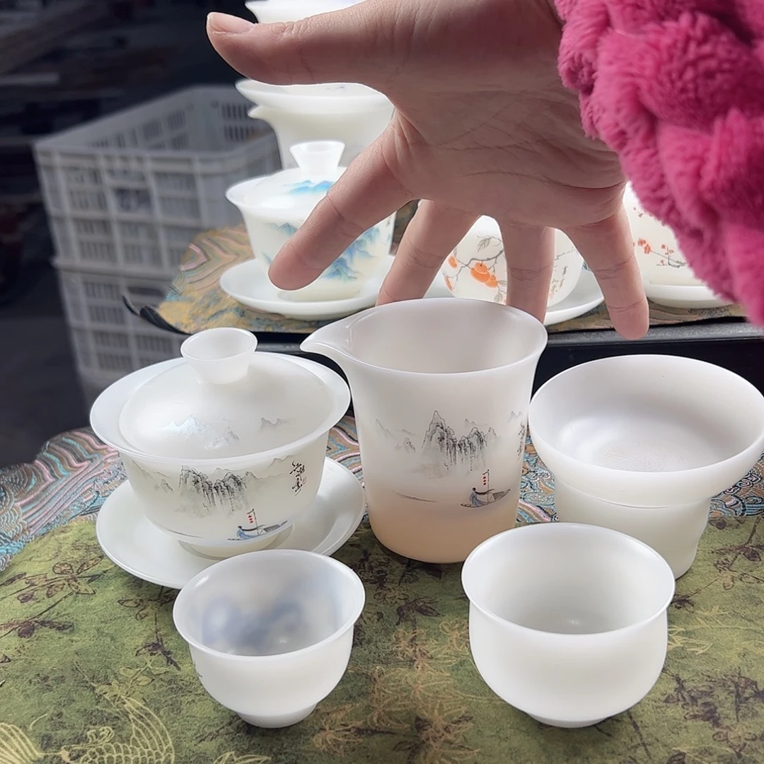 很***来江湖意-素烧璞玉盖碗满容150ml茶海过滤8个铃铛杯，胖墩杯