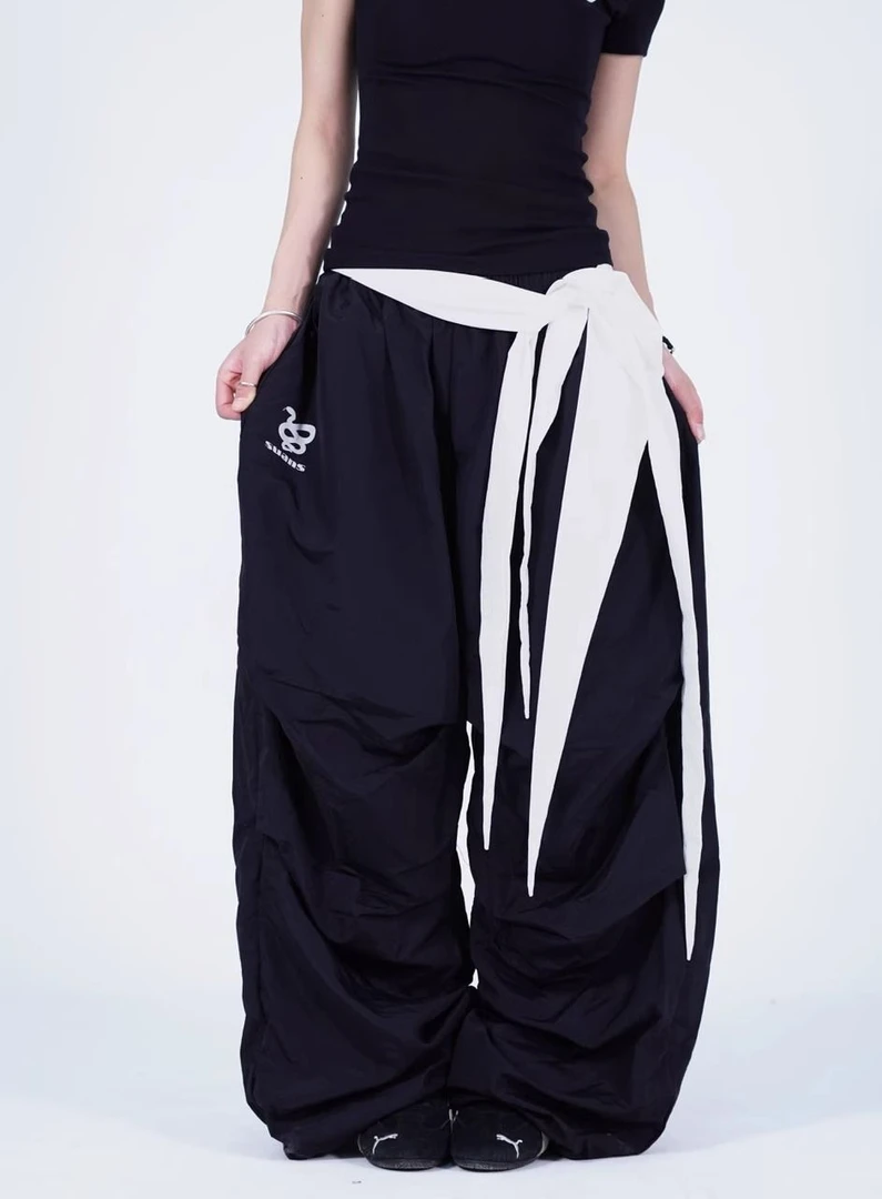 美式屁帘拼接黑色速干工装裤女宽松辣妹hiphop街舞爵士休闲运动裤