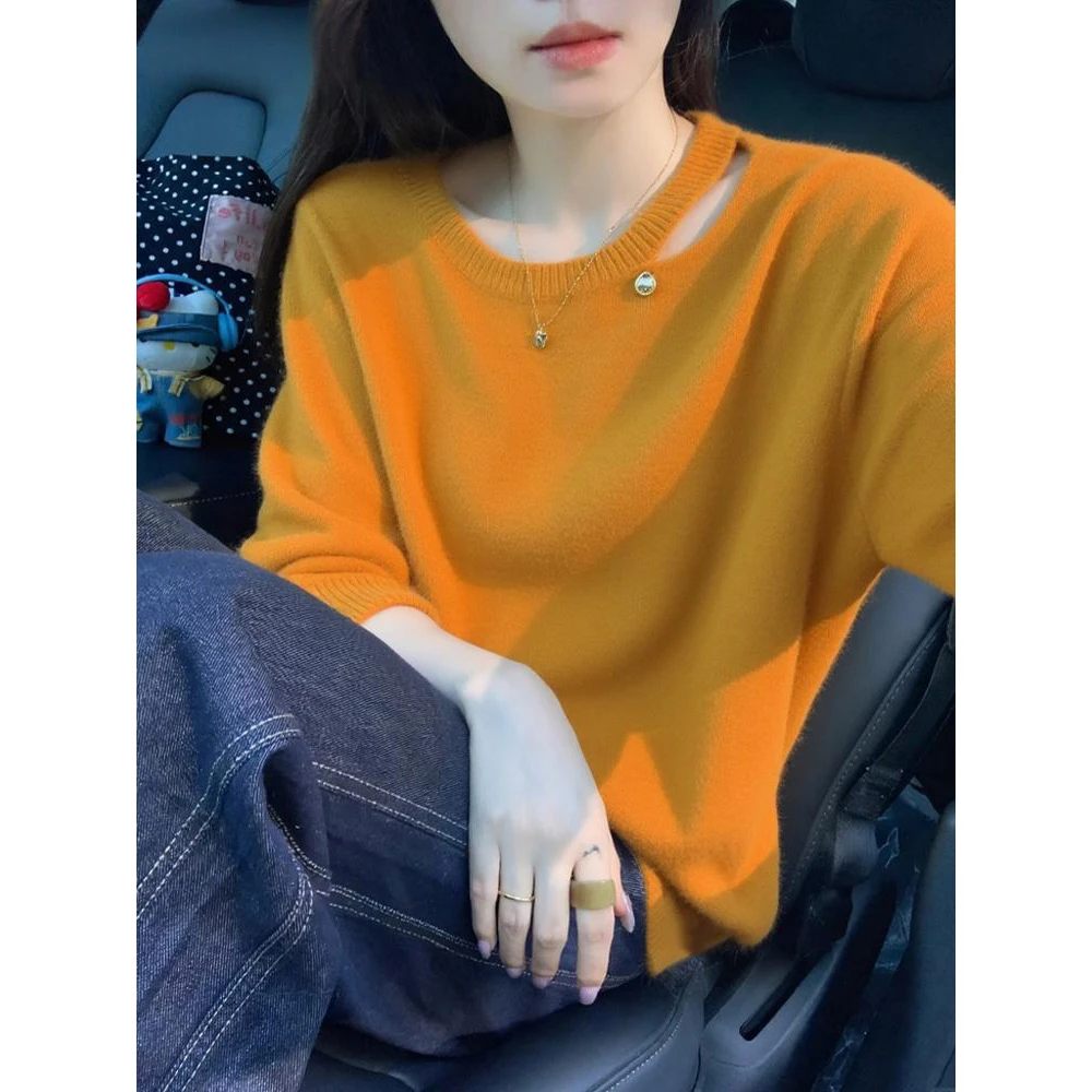 韩系chic甜美减龄镂空设计针织衫女秋季新款洋气百搭宽松显瘦毛衣