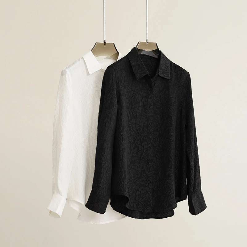 【艳压群芳】桑蚕丝冠乐绉立体花朵肌理感通勤风衬衫上衣女（220832）