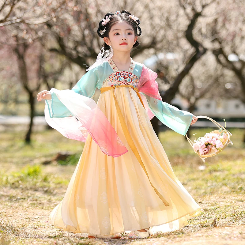 女童汉服2025新款春秋款儿童超仙古装唐装古风花神连衣裙女孩公主