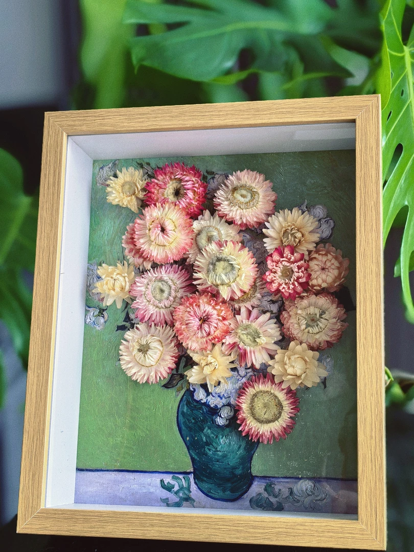 小清新梵高复古客厅摆件卧室装饰品永生花手工真花摆件工艺品装饰