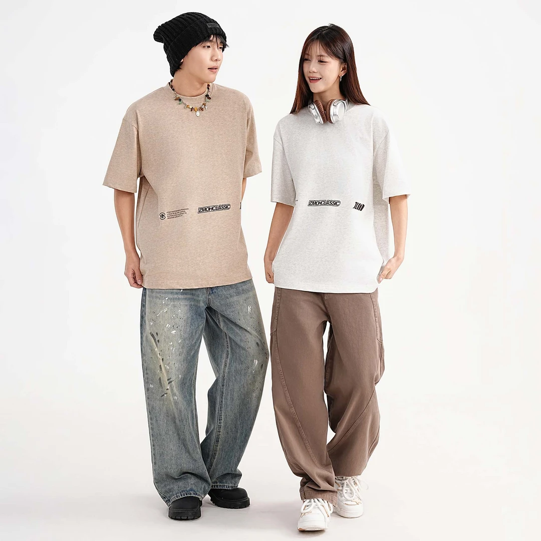 ZMOH新款纯棉重磅大落肩宽松潮流百搭短袖T恤透气情侣男女春夏款