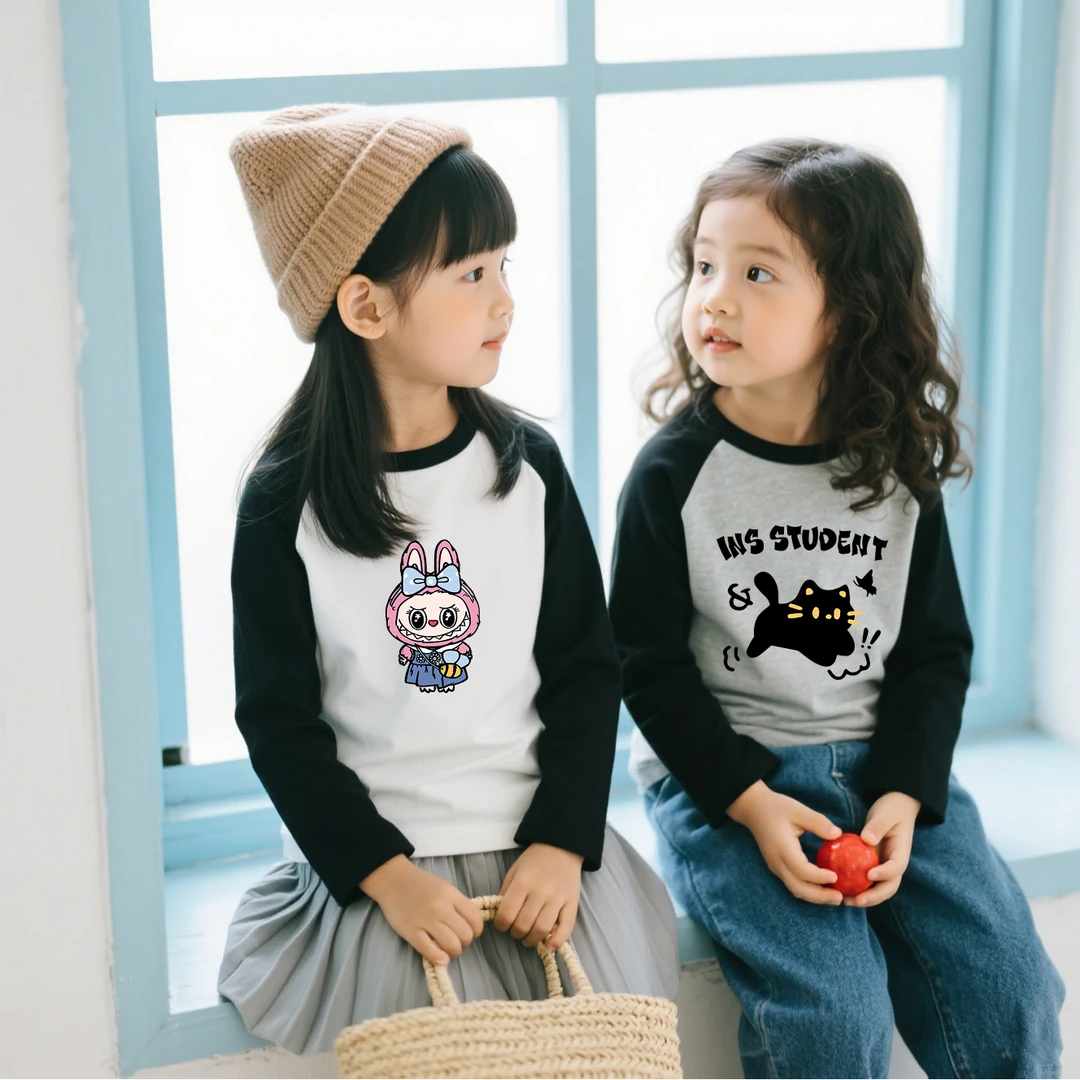 纯棉女童韩版打底衫春秋新款网红洋气印花长袖T恤宝宝秋季上衣潮