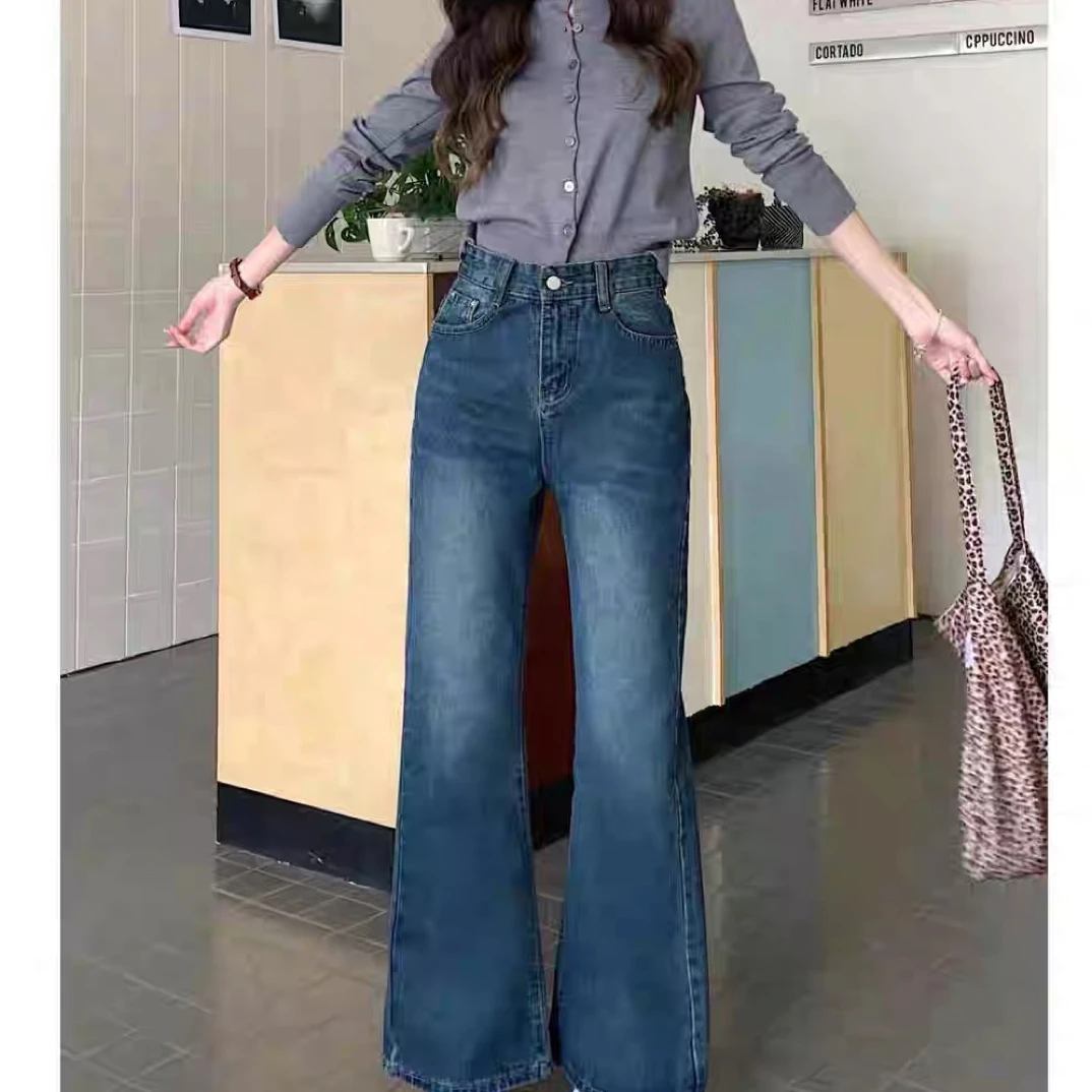 复古蓝牛仔裤女2025秋季新款高腰窄版直筒宽松显高显瘦百搭