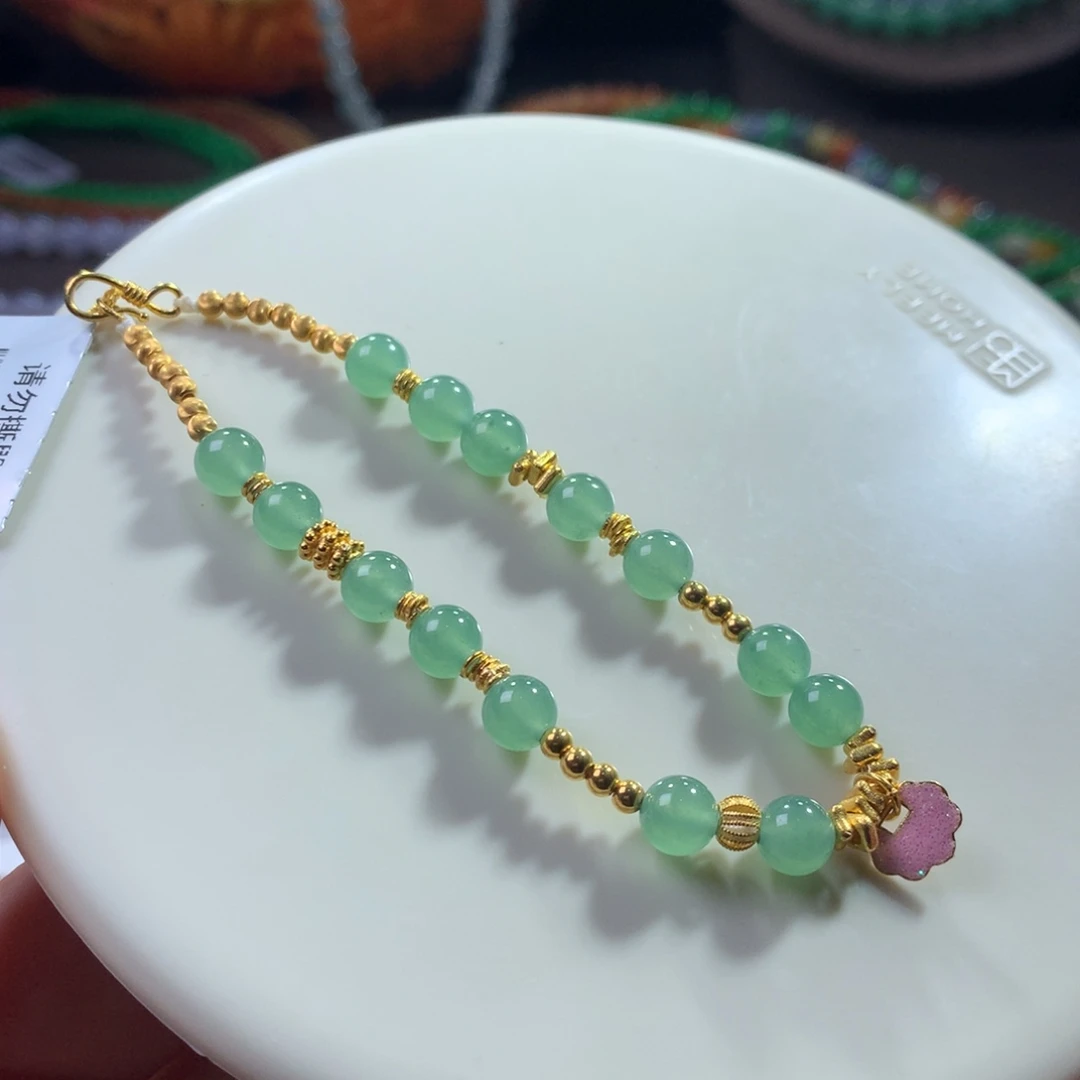 翡翠未镶嵌手链翡翠冰胶底冰翠绿卡5.70+