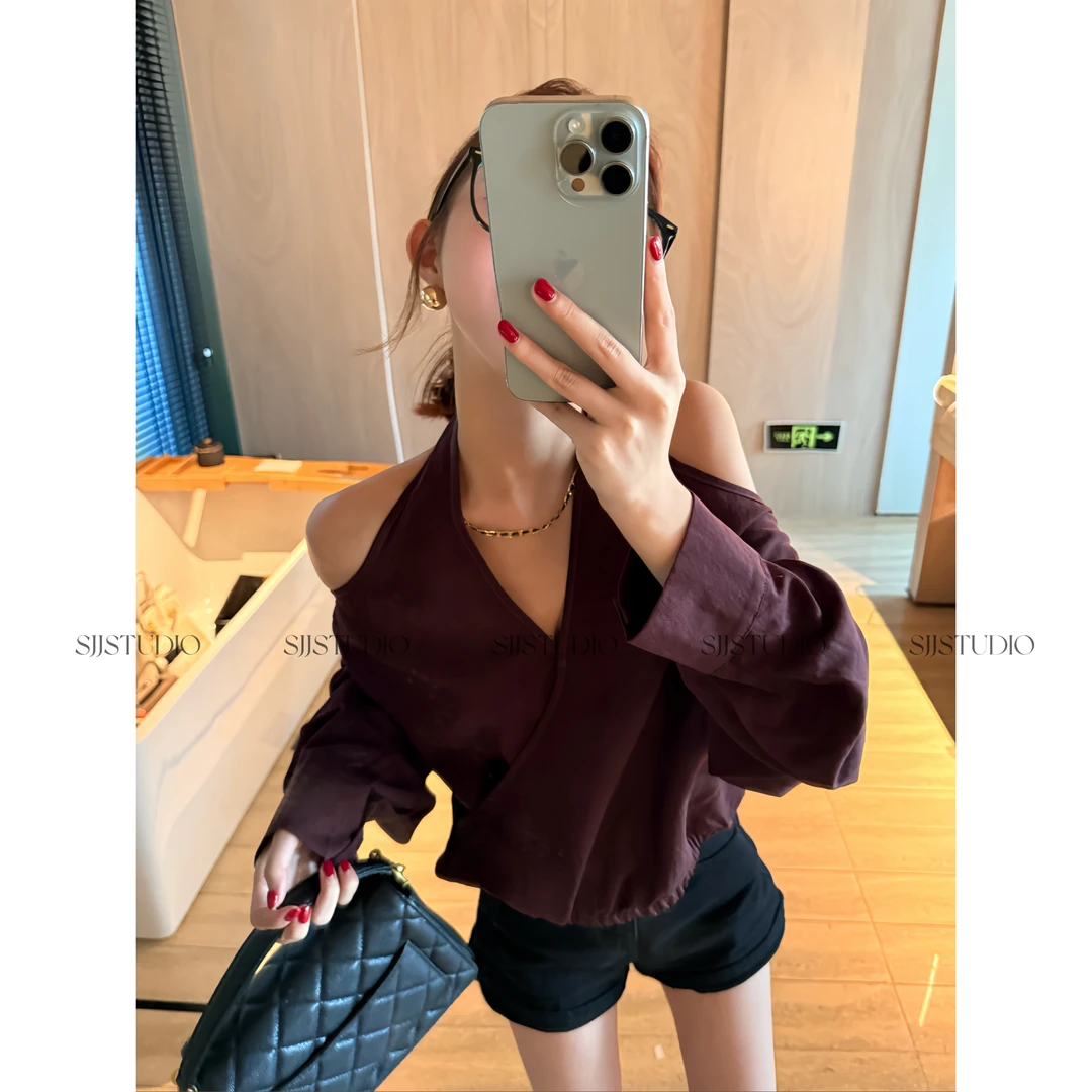 【娇娇私服定制】新款上新V领长袖设计感挂脖衬衫80103#