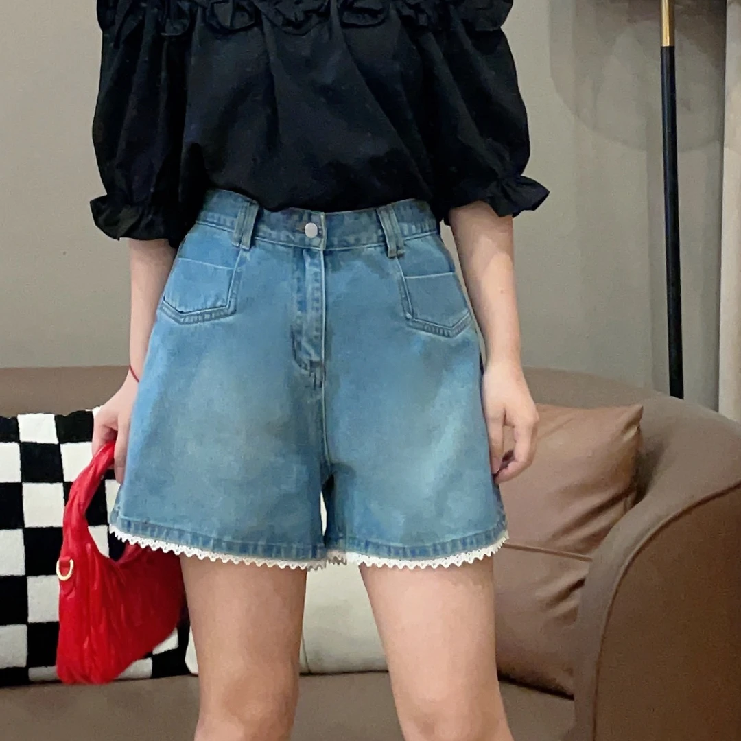 大萌萌【现货】时尚百搭高腰A字牛仔短裤夏季微胖显瘦女P225X10684