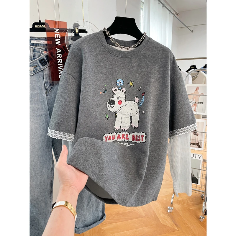 【趣味小狗】2025新款琉璃袖可爱T恤女潮流重工设计感琉璃袖上衣服