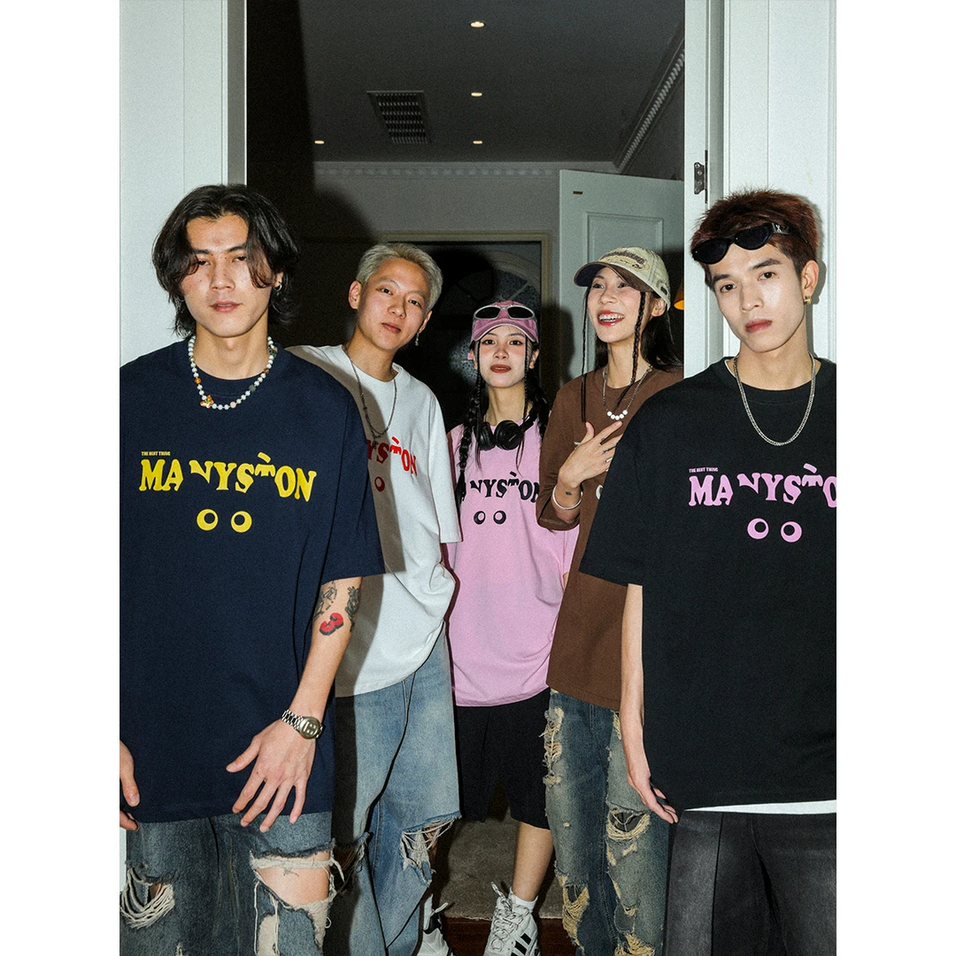 MANYSTON 美式高街280g纯棉重磅情侣装T恤衫夏季男生半袖体恤衣服