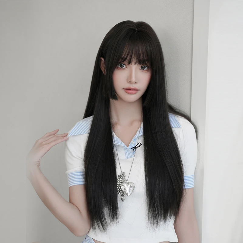 娜莓公主切黑长直生超自然日常氛围感层次显白全头套女生假发