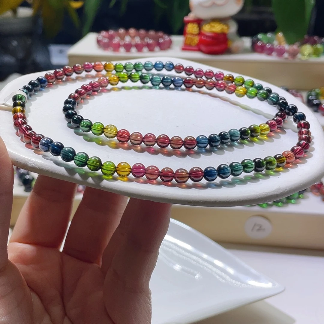 手链碧玺未镶嵌精品三圈老矿全净体油亮体5.1