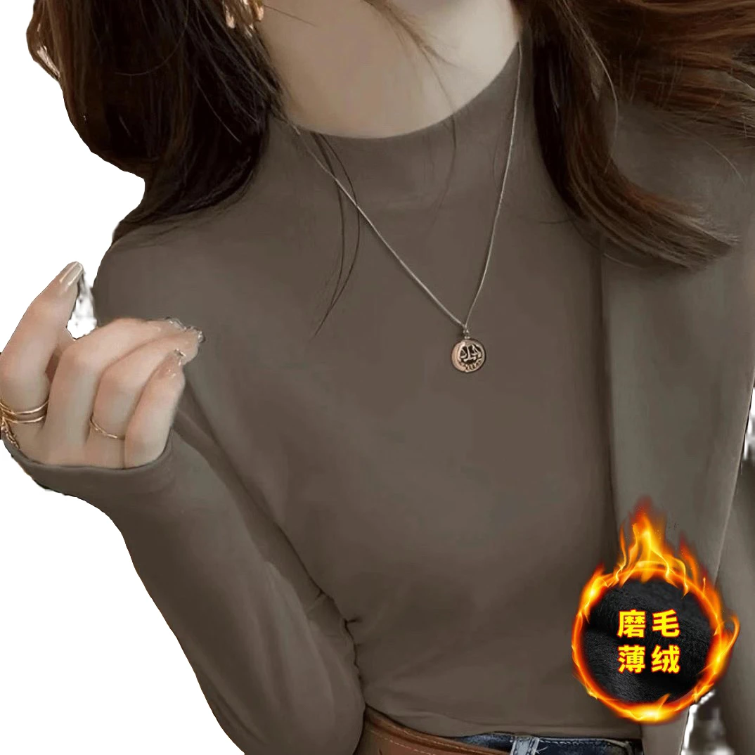 秋冬新款加绒加厚621纯色螺纹半高领修身常规宽松打底衫女款爆款