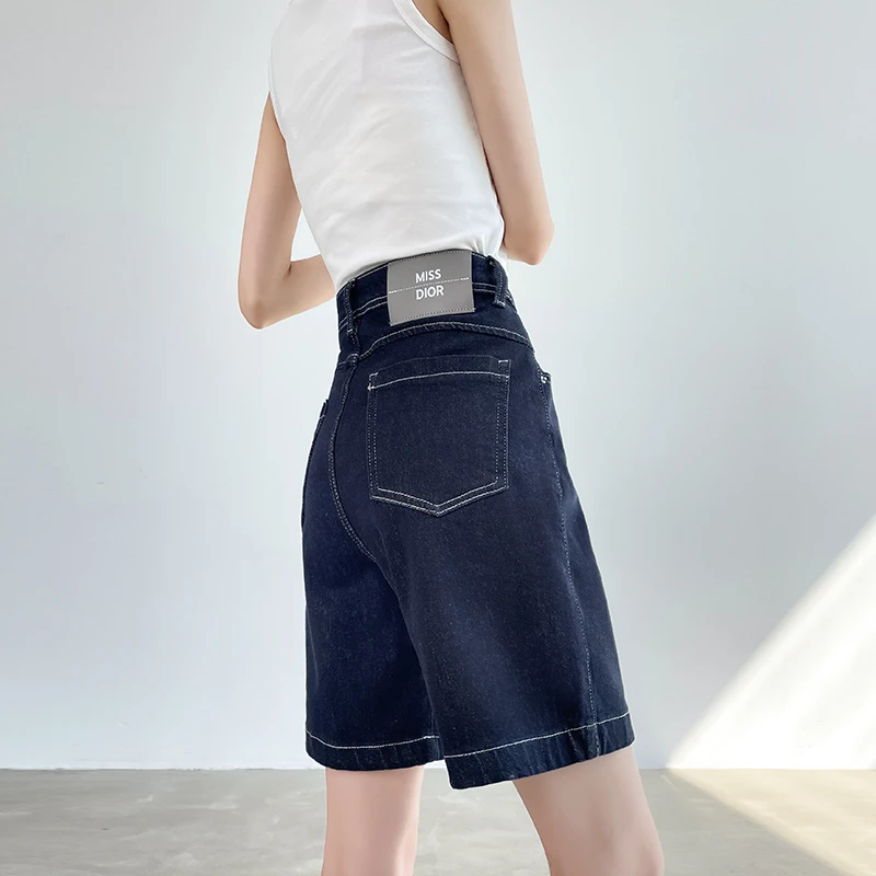 小个子宽松直筒蓝色五分牛仔短裤女夏季薄款高腰阔腿a字四分裤子