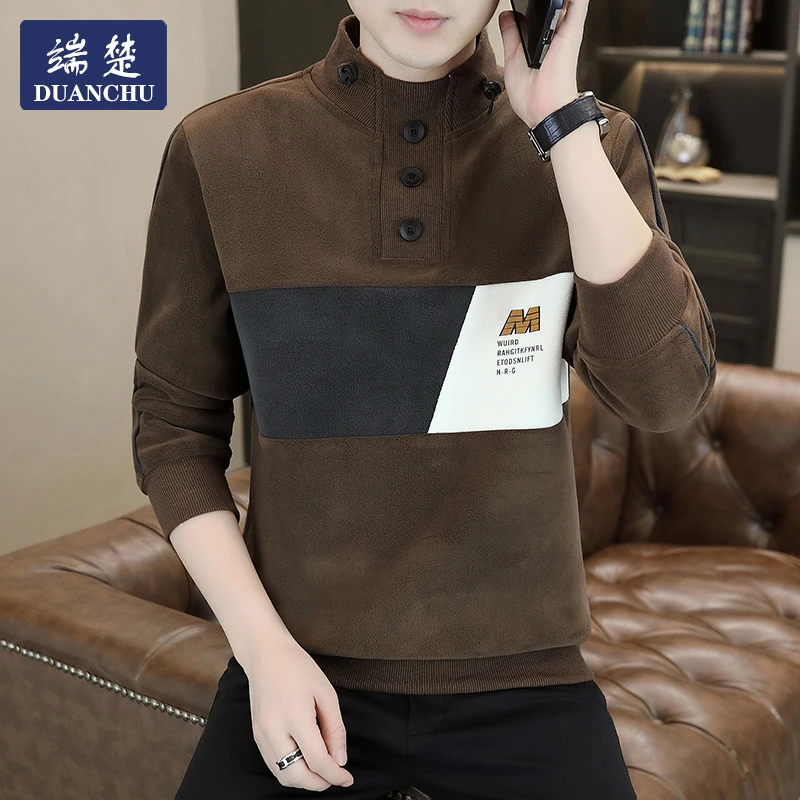 秋冬奥粒绒卫衣男立领拼接潮流百搭外穿长袖2025新款男装高档外套