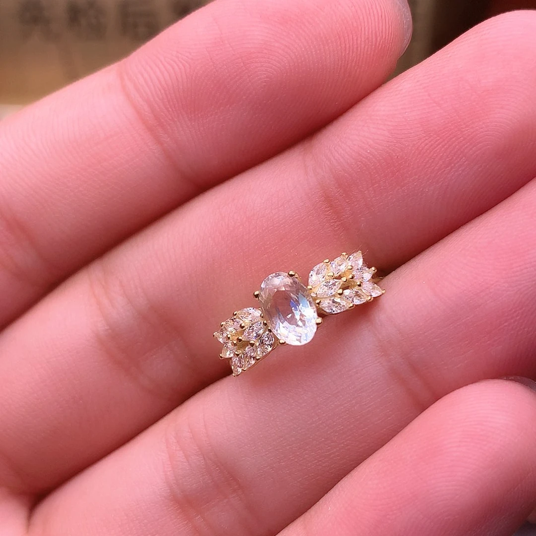 月光石戒指银S925镶嵌