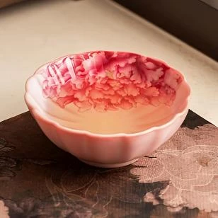 H0420-粉汝猪油冻牡丹花斗笠杯大号主人杯