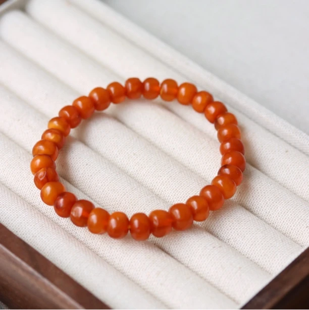 天然古董老蜜蜡西亚泰斯比哈算盘小尺寸单圈手串8-9.4mm，17.5手围